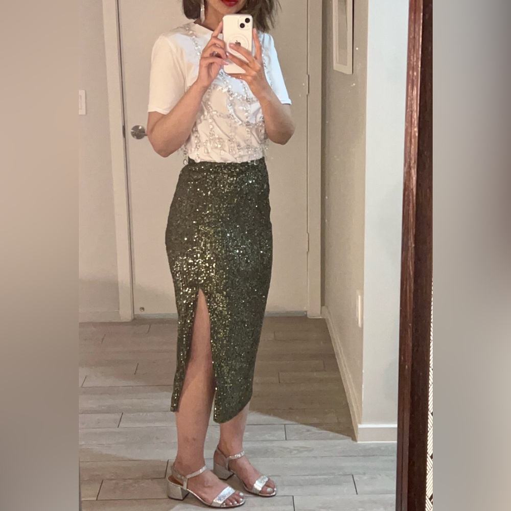 Topshop Dark Green Sequin Skirt
